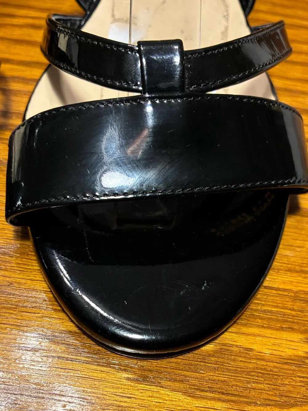 Cole Haan Black Patent Leather Strappy Wedge Sandals Size 6